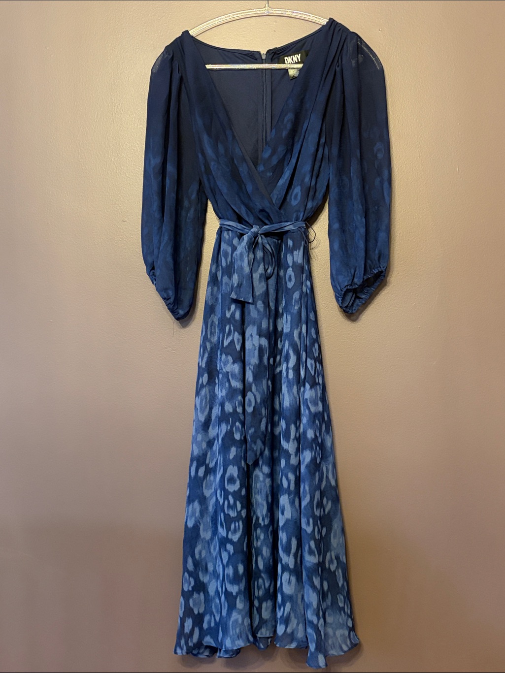 Dkny Navy Blue Wrap Maxi Dress With Belt Size 14 Nwot
